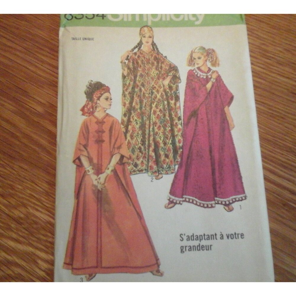 Simplicity 8354 vintage 1969 muu-muu caftan beginner pattern French instructions